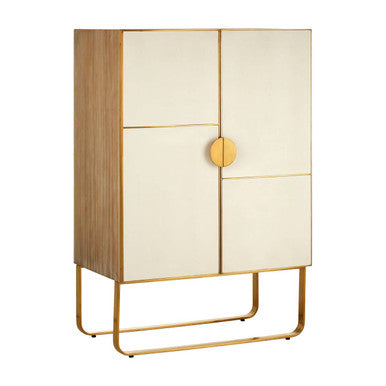Oak Wood and Brushed Gold Cabinet