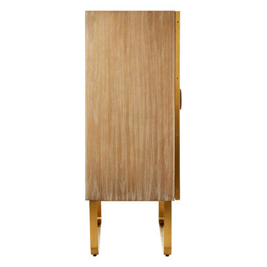 Oak Wood and Brushed Gold Cabinet