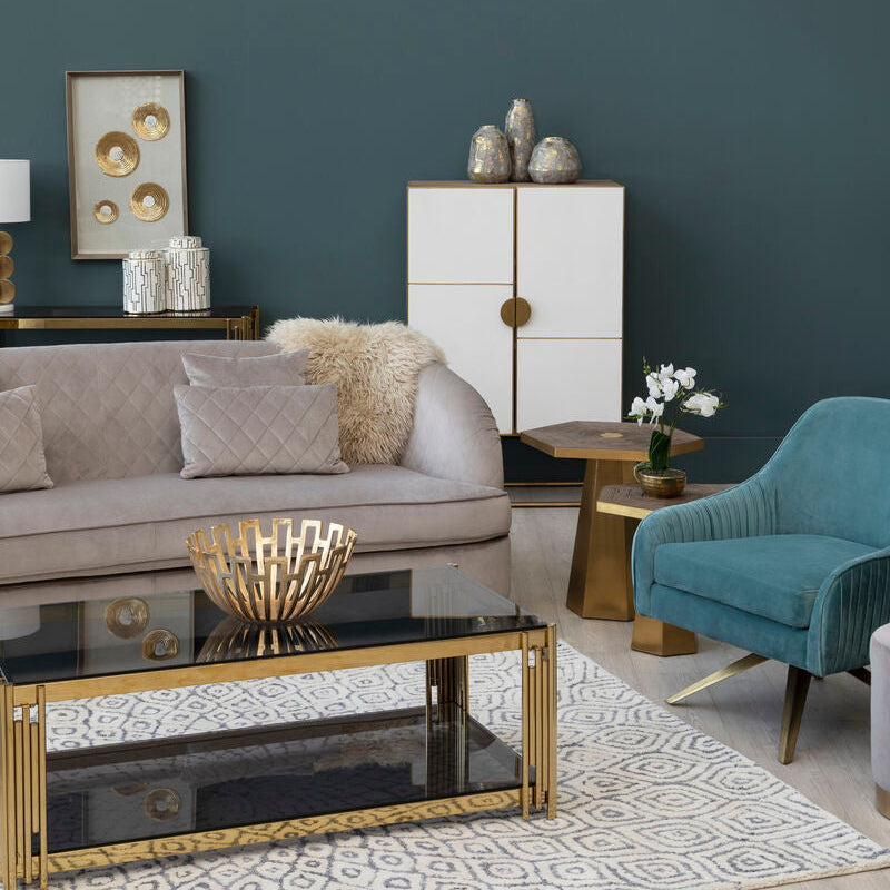 Oak Wood and Brushed Gold Cabinet