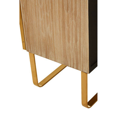 Oak Wood and Brushed Gold Cabinet