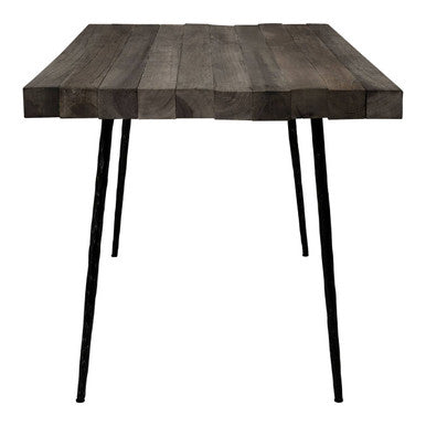 Rustic Oak Rectangular Dining Table with Black Iron Legs