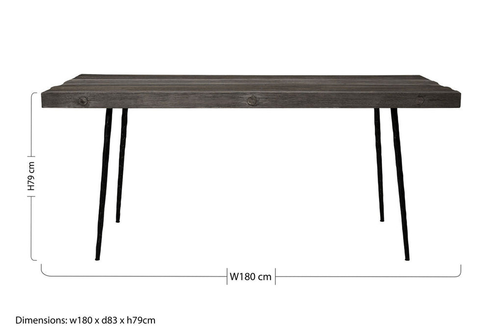 Rustic Oak Rectangular Dining Table with Black Iron Legs