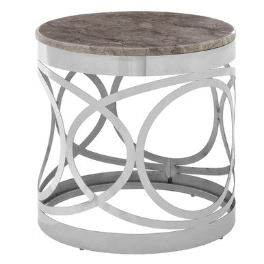 White Marble Side Table with Stainless Steel Base