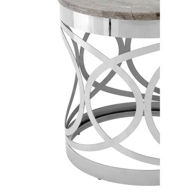 White Marble Side Table with Stainless Steel Base