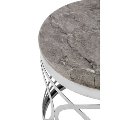 White Marble Side Table with Stainless Steel Base