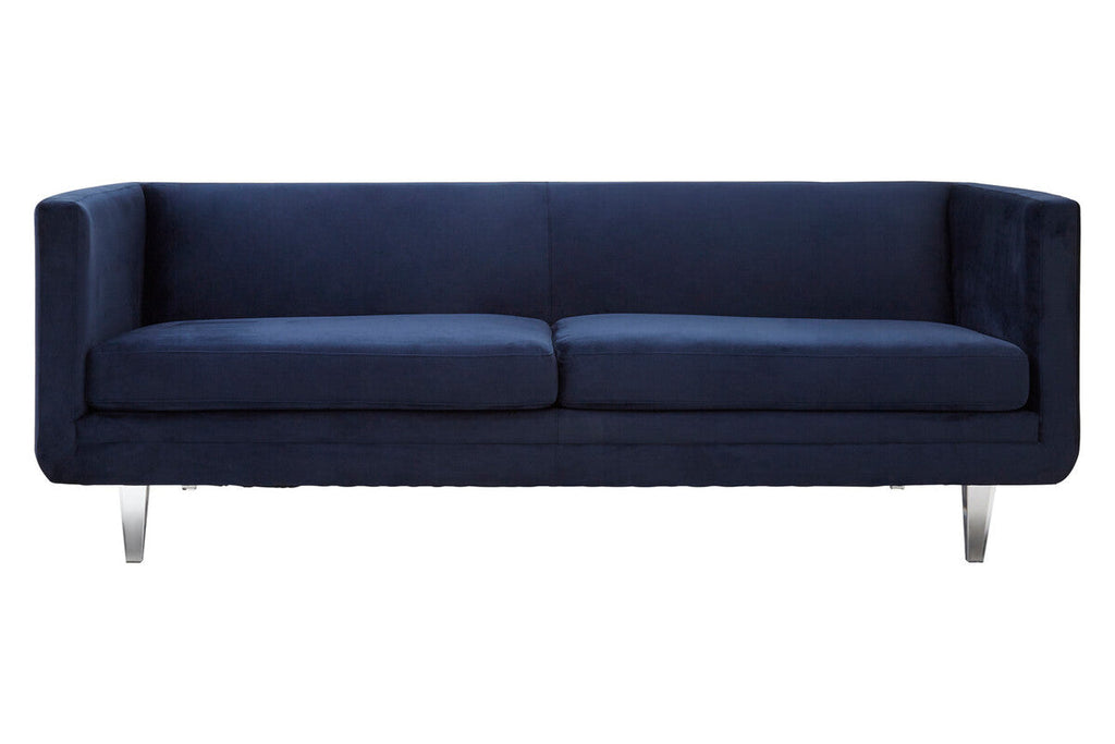 Dark Blue Sofa with Curved Back and Acrylic Legs