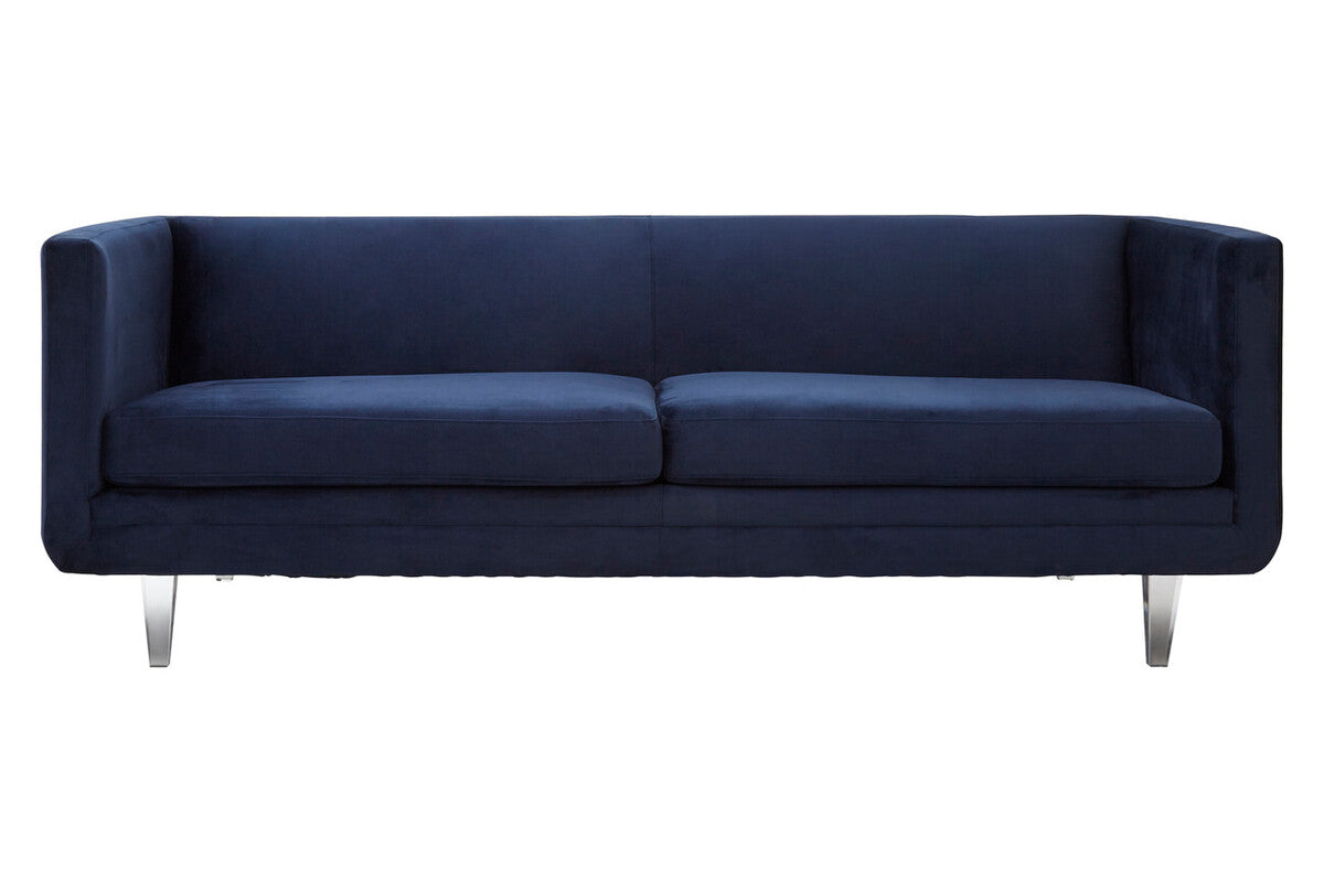 Dark Blue Sofa with Curved Back and Acrylic Legs