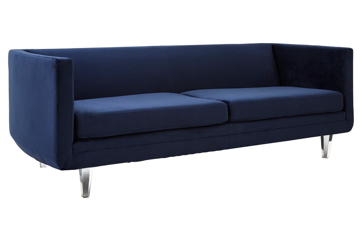 Dark Blue Sofa with Curved Back and Acrylic Legs