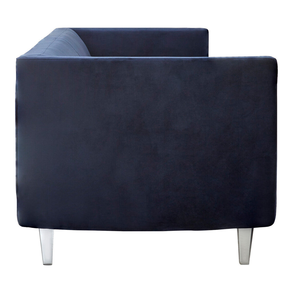 Dark Blue Sofa with Curved Back and Acrylic Legs