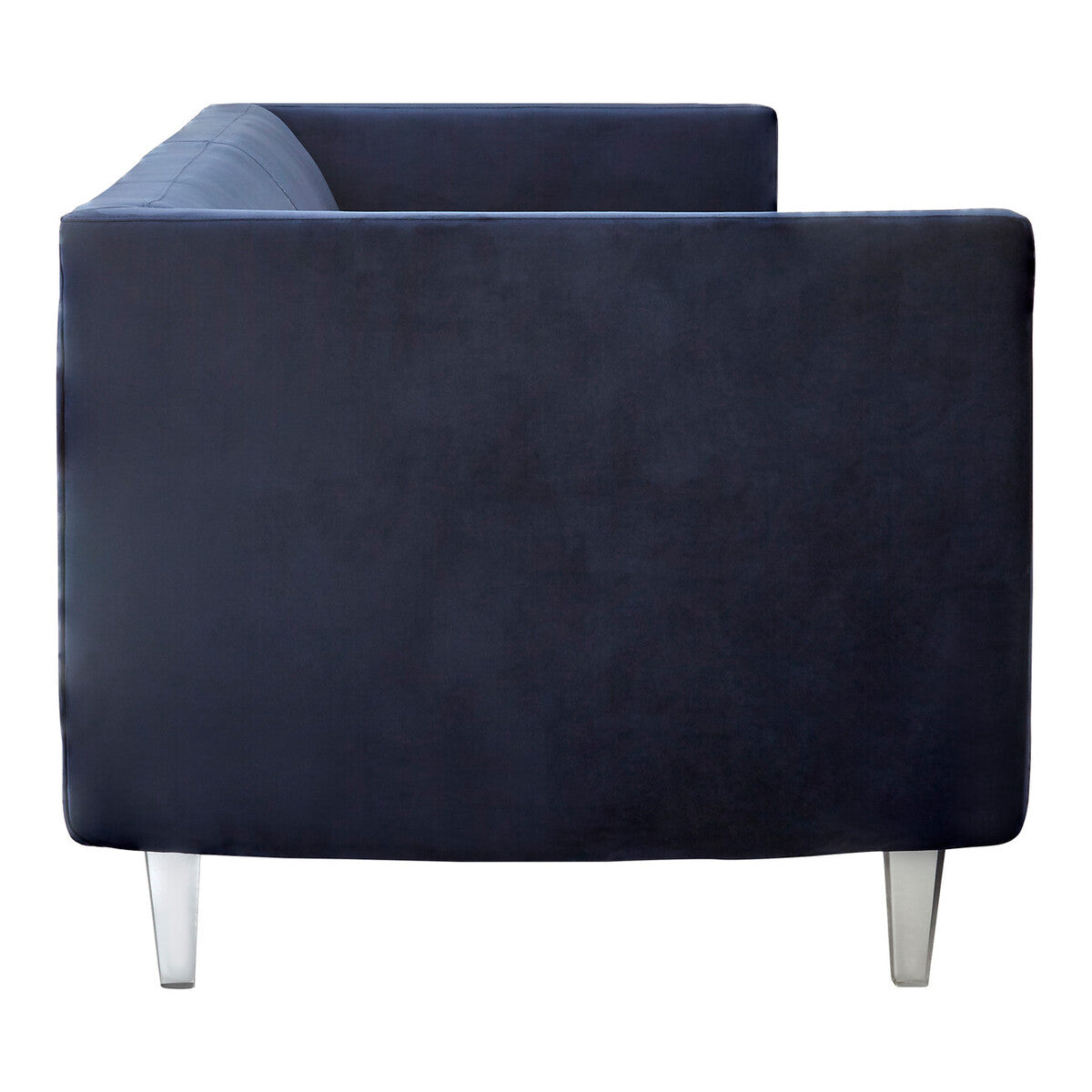 Dark Blue Sofa with Curved Back and Acrylic Legs