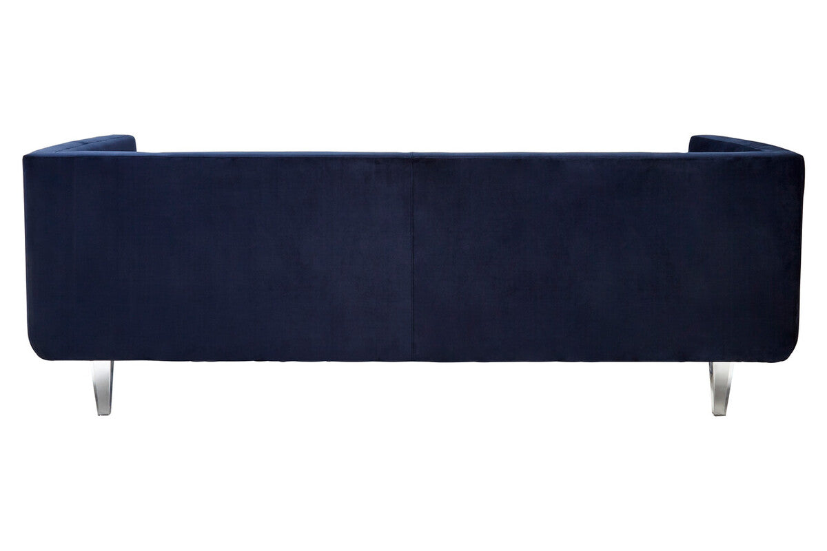 Dark Blue Sofa with Curved Back and Acrylic Legs