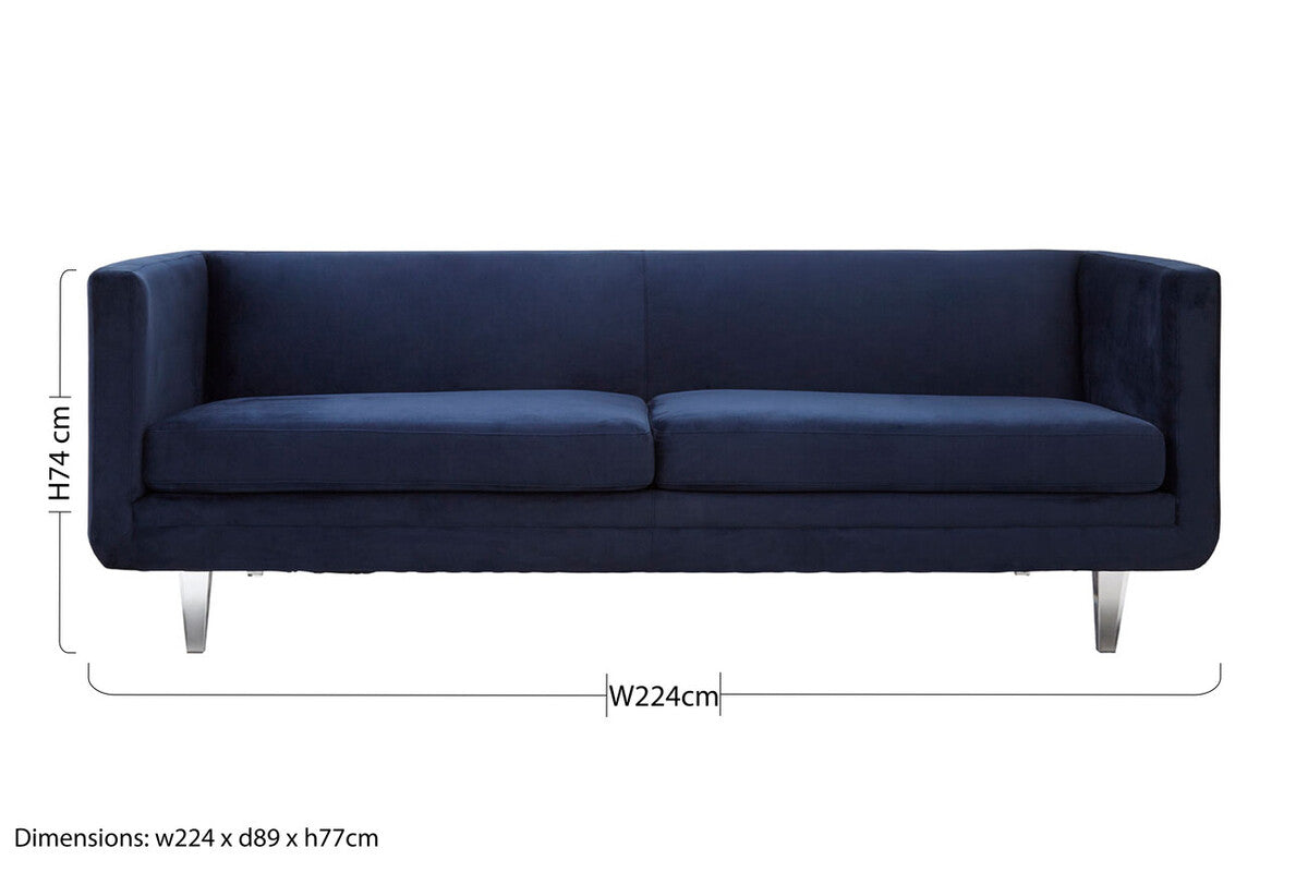 Dark Blue Sofa with Curved Back and Acrylic Legs