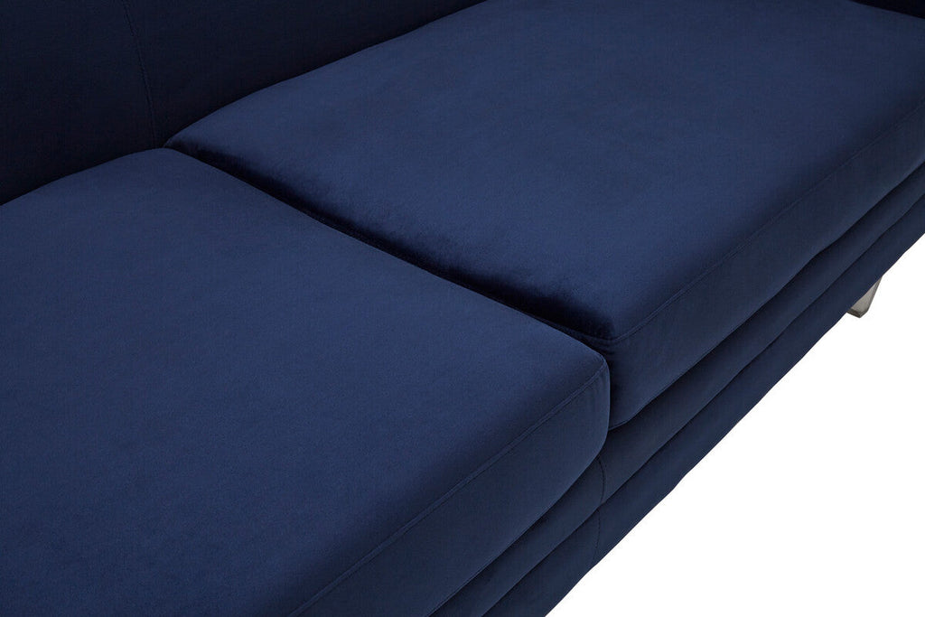 Dark Blue Sofa with Curved Back and Acrylic Legs