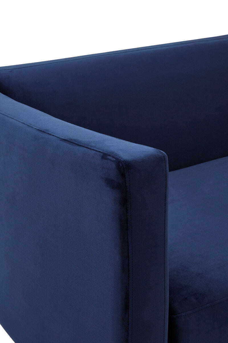 Dark Blue Sofa with Curved Back and Acrylic Legs