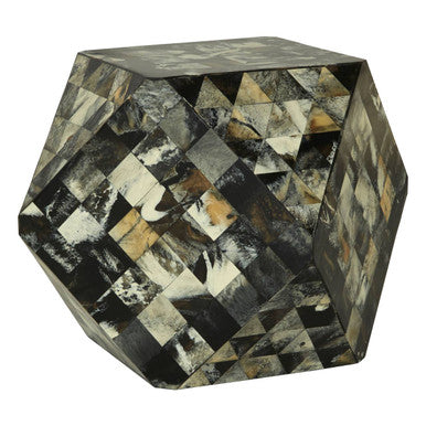 Green and Cream Resin Tile Geometric Side Table with Hexagonal Design