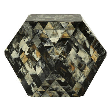 Green and Cream Resin Tile Geometric Side Table with Hexagonal Design