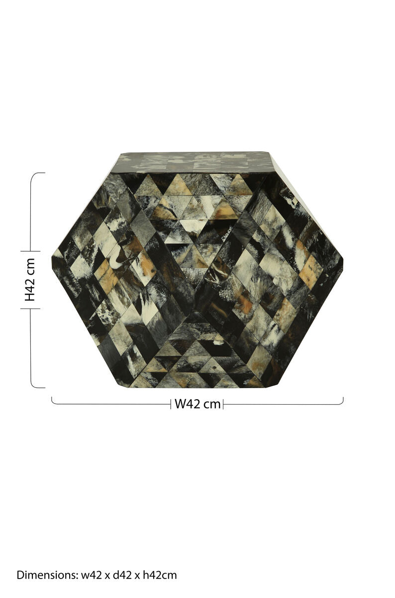 Green and Cream Resin Tile Geometric Side Table with Hexagonal Design