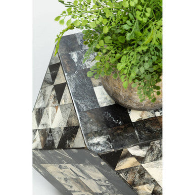 Green and Cream Resin Tile Geometric Side Table with Hexagonal Design