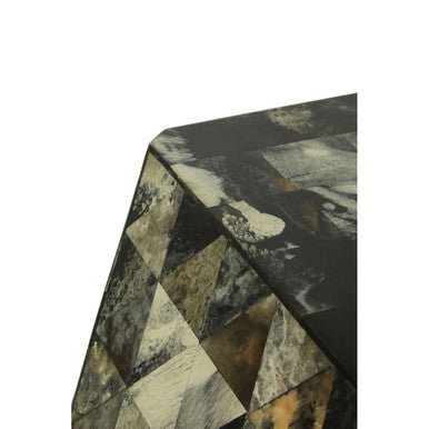 Green and Cream Resin Tile Geometric Side Table with Hexagonal Design