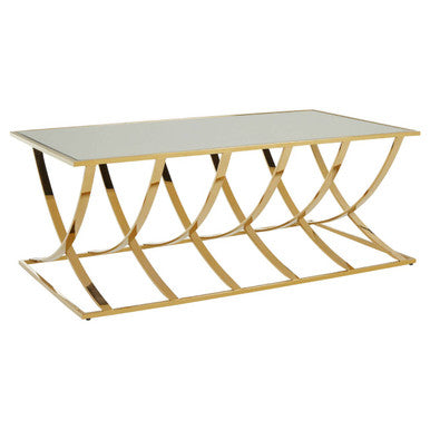 Mirrored Glass Top Coffee Table with Gold Finish Stainless Steel Frame