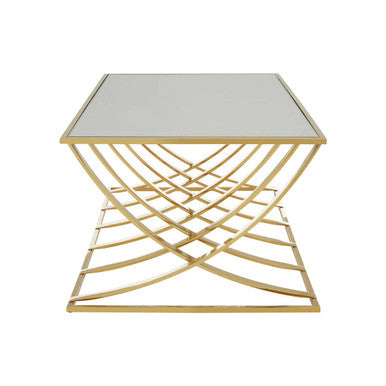 Mirrored Glass Top Coffee Table with Gold Finish Stainless Steel Frame
