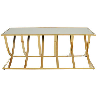 Mirrored Glass Top Coffee Table with Gold Finish Stainless Steel Frame