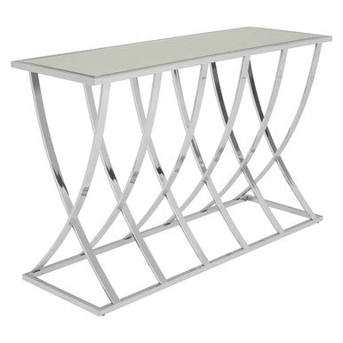 Silver Mirrored Console Table with Chrome Stainless Steel Frame