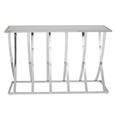 Silver Mirrored Console Table with Chrome Stainless Steel Frame