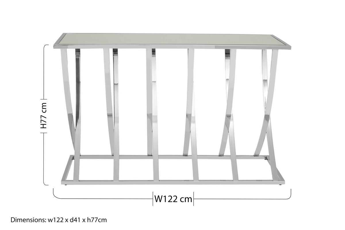 Silver Mirrored Console Table with Chrome Stainless Steel Frame