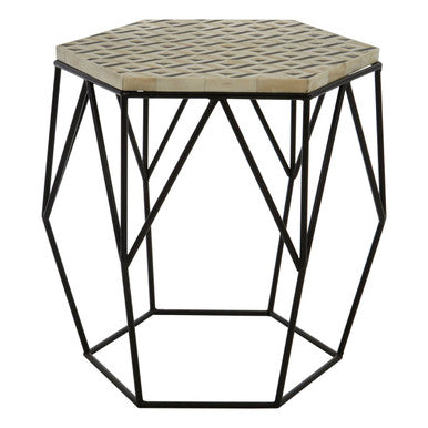 Black and White Hexagon Resin Side Table