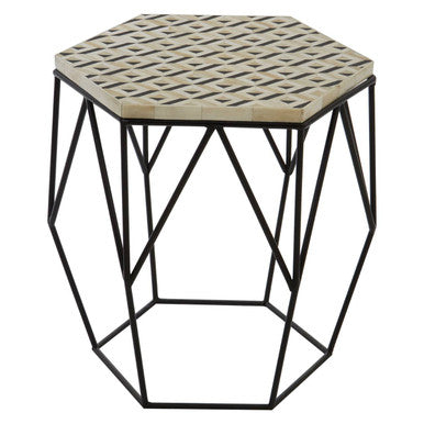Black and White Hexagon Resin Side Table