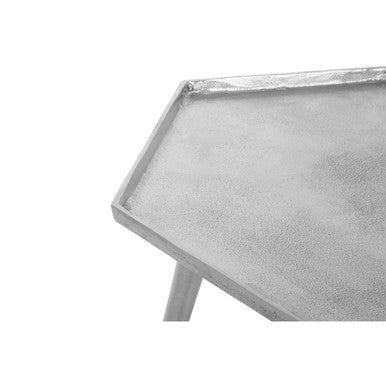 Silver Hexagonal Side Tables Set of 2 with Textured Tops and Splayed Legs