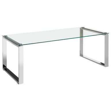 Silver Stainless Steel Coffee Table with Black Glass Top
