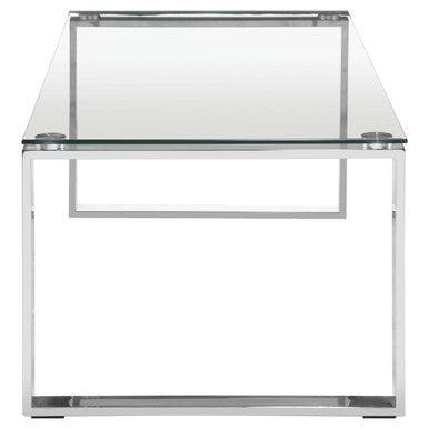 Silver Stainless Steel Coffee Table with Black Glass Top