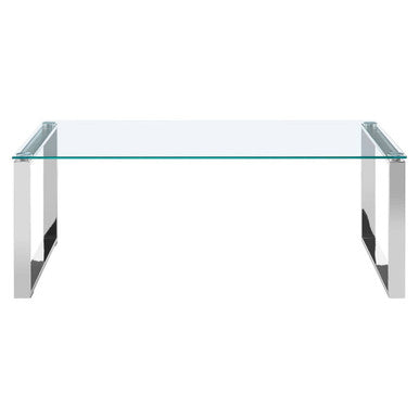 Silver Stainless Steel Coffee Table with Black Glass Top