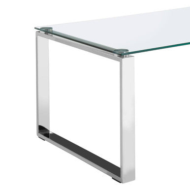 Silver Stainless Steel Coffee Table with Black Glass Top