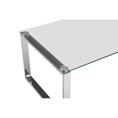 Silver Stainless Steel Coffee Table with Black Glass Top