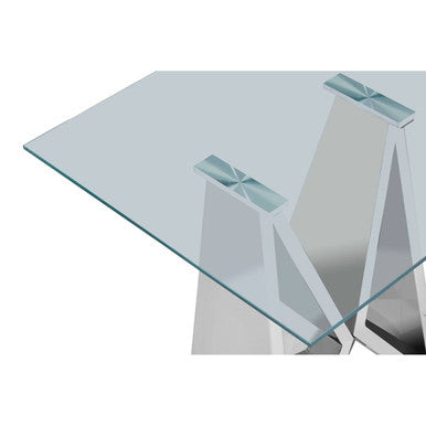 Silver Stainless Steel Wing Base End Table with Clear Glass Top