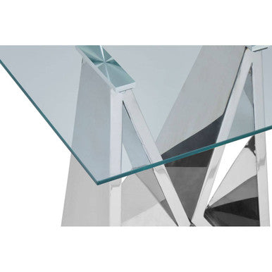 Silver Stainless Steel Wing Base End Table with Clear Glass Top