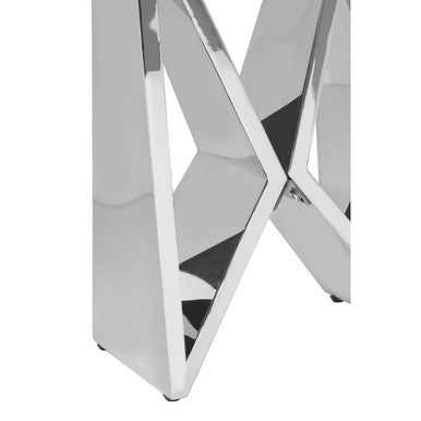 Silver Stainless Steel Wing Base End Table with Clear Glass Top