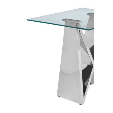 Silver Stainless Steel Wing Base End Table with Clear Glass Top
