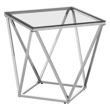 Silver Twist Small End Table with Tempered Glass Top