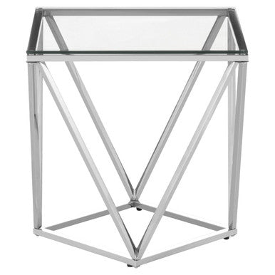 Silver Twist Small End Table with Tempered Glass Top