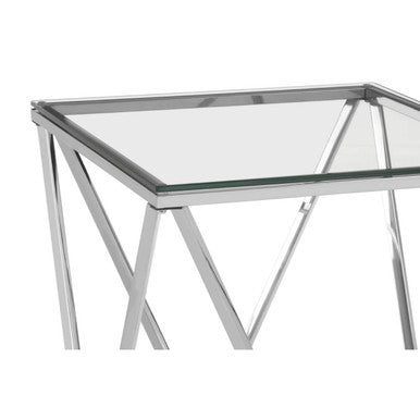 Silver Twist Small End Table with Tempered Glass Top