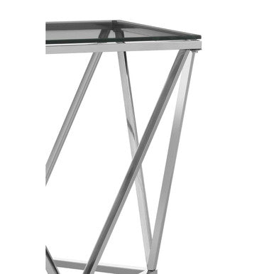Silver Twist Small End Table with Tempered Glass Top