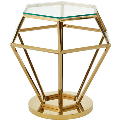 Gold Diamond Frame End Table with Tempered Glass Top