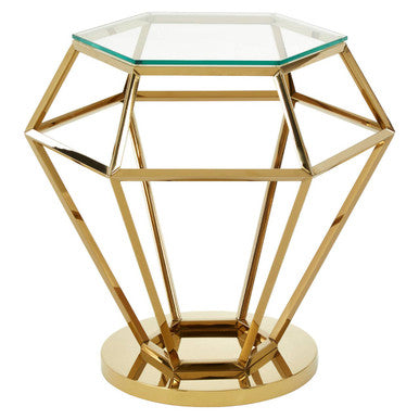 Gold Diamond Frame End Table with Tempered Glass Top
