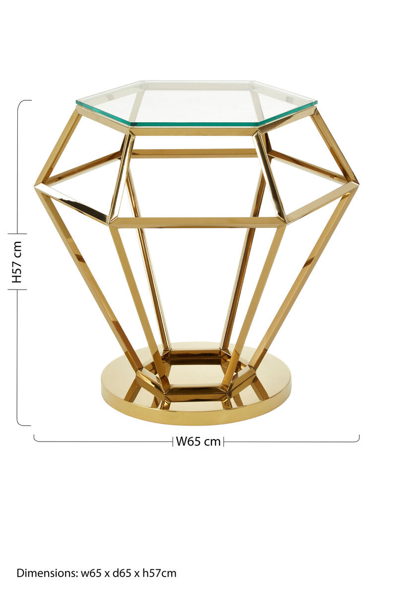 Gold Diamond Frame End Table with Tempered Glass Top