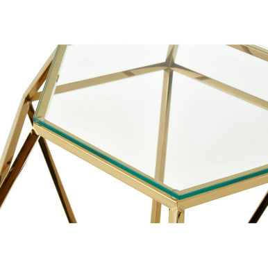 Gold Diamond Frame End Table with Tempered Glass Top