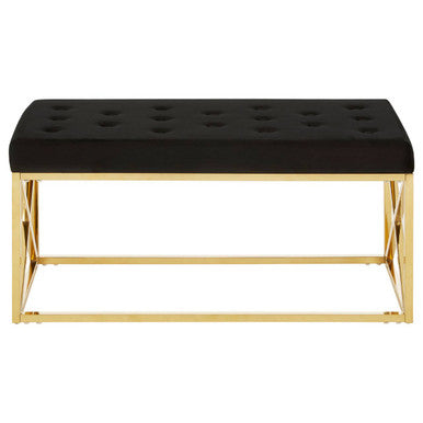 Black Tufted Seat and Gold Finish Bench
